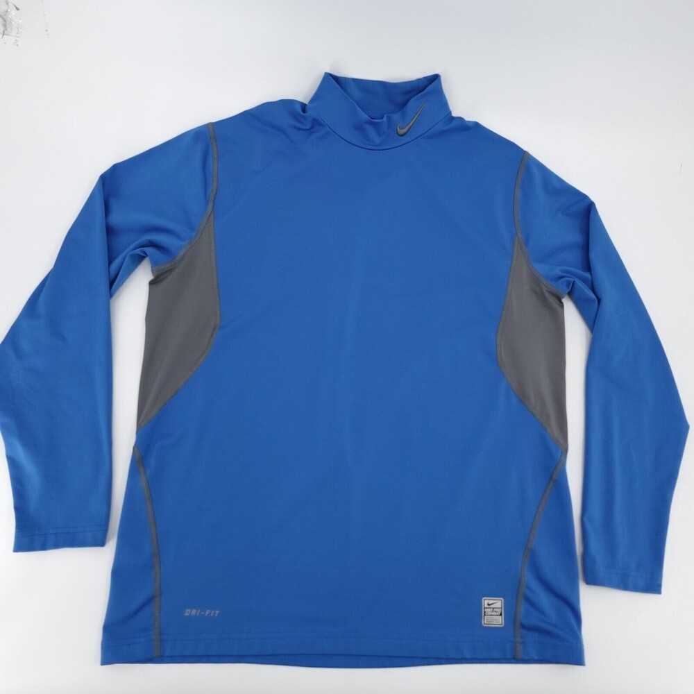Nike Pro Combat Shirt Mens XL Blue Dri-FIT Fitted Mock Neck Long Sleeve Athletic